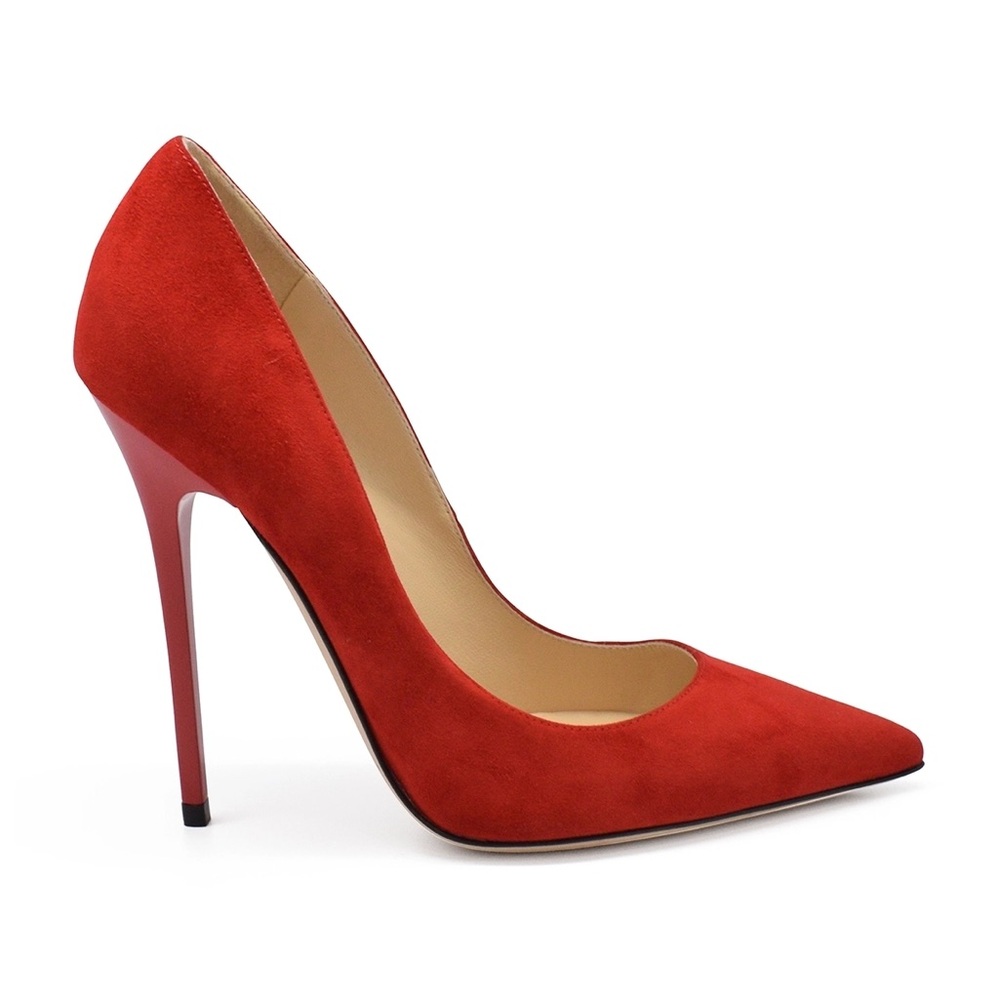 NWT Jimmy Choo Anouk Red Suede Stiletto Pointed Heel Pumps